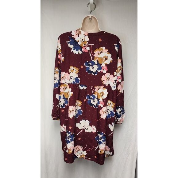 Old Navy Woman's Notched V-Neck Multi-Burgundy Floral Dress 3/4 Sleeve Size Lg - Picture 4 of 9